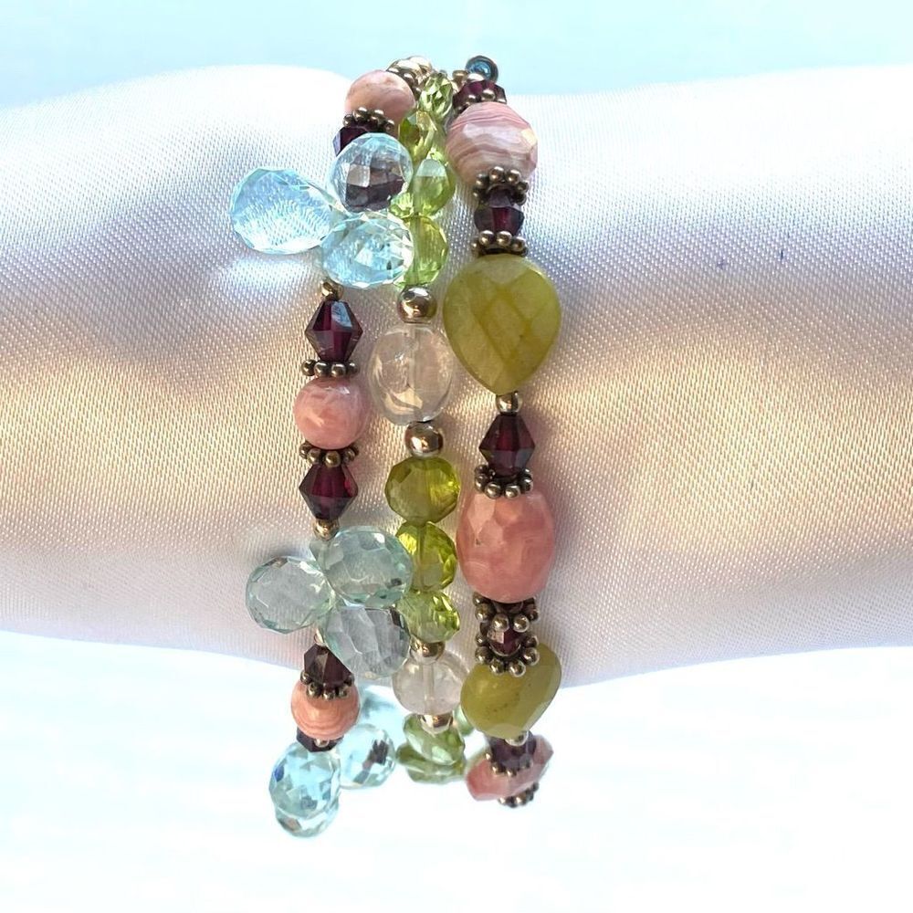 OK# Striking 3 Strand Multi Gem & Sterling 925 Silver Bracelet